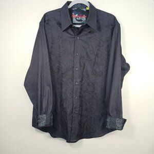 ROBERT GRAHAM WESTPORT EXCLUSIVE EMBROIDERED PAISLEY BLACK FLIP CUFF SHIRT XL